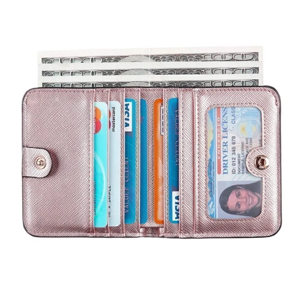 Shimmer Pink Leather Compact Wallet